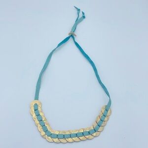 Hagar Satat Teal Leather and Gold Tone Coin Necklace